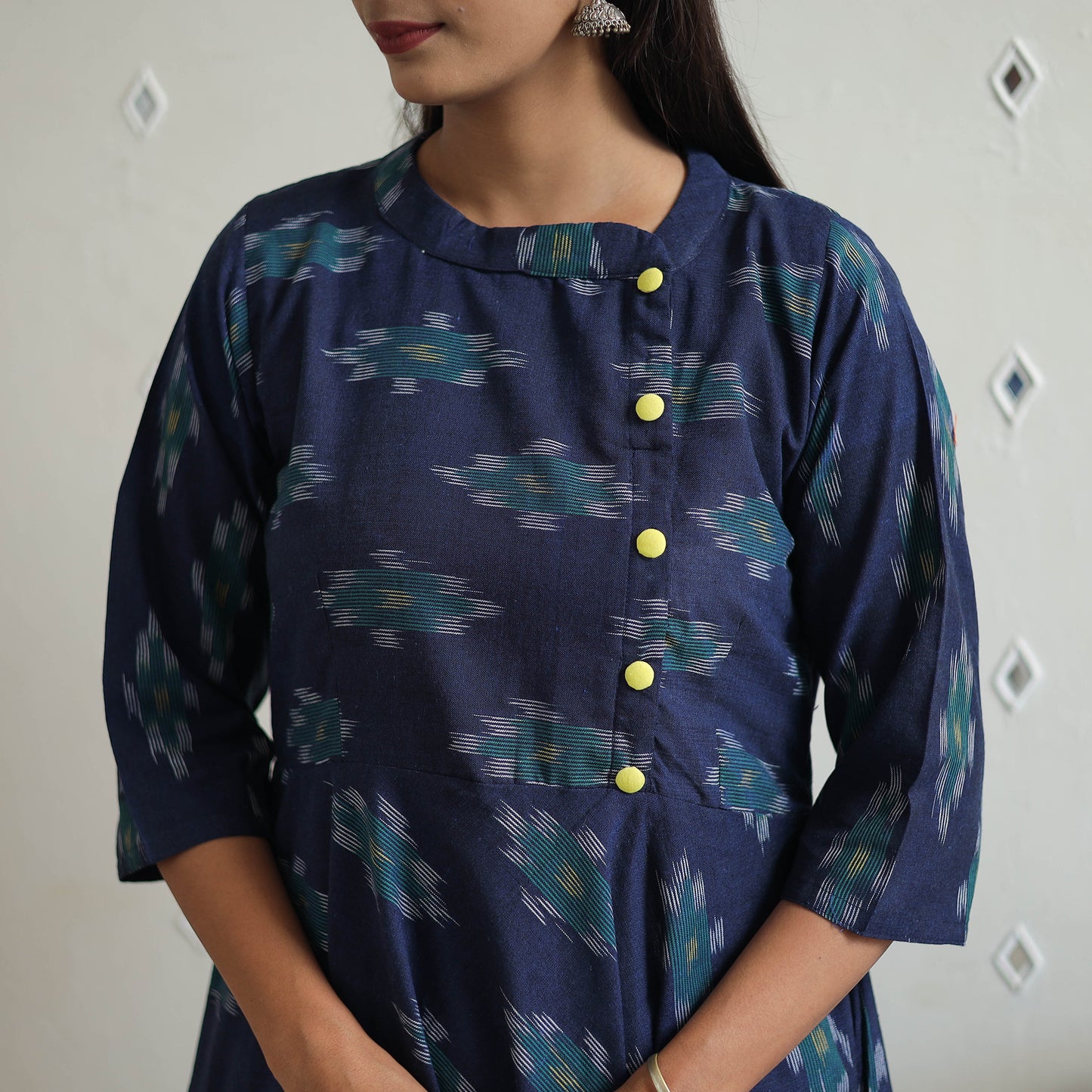 Blue - Cotton Flared Pochampally Ikat Kurta 18