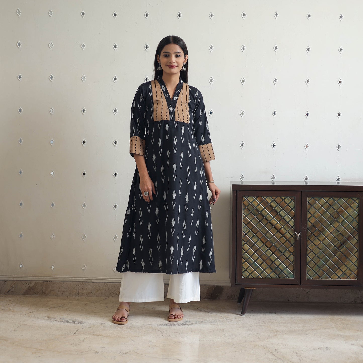 Buy Black Cotton Pochampally Ikat Kurta for Women