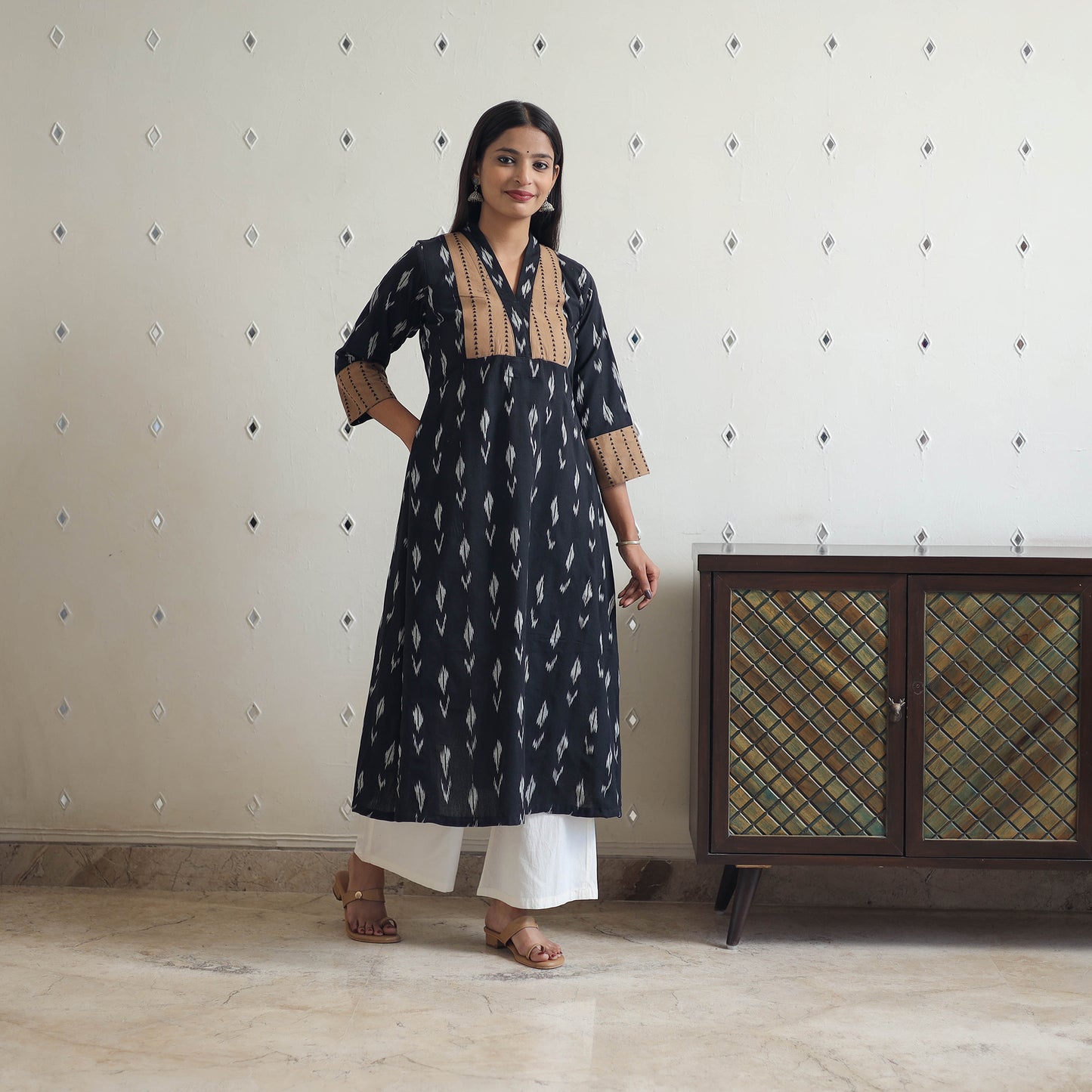 Buy Black Cotton Pochampally Ikat Kurta for Women