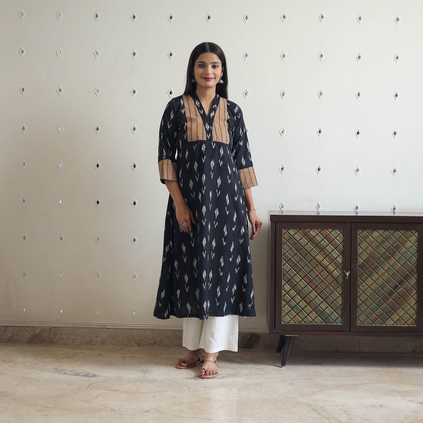 Buy Black Cotton Pochampally Ikat Kurta for Women