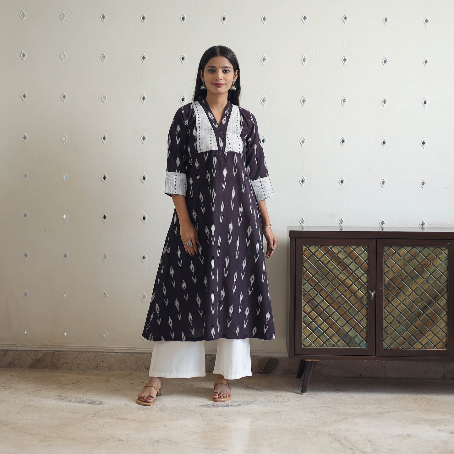 Brown Cotton Pochampally Ikat Kurta for Women