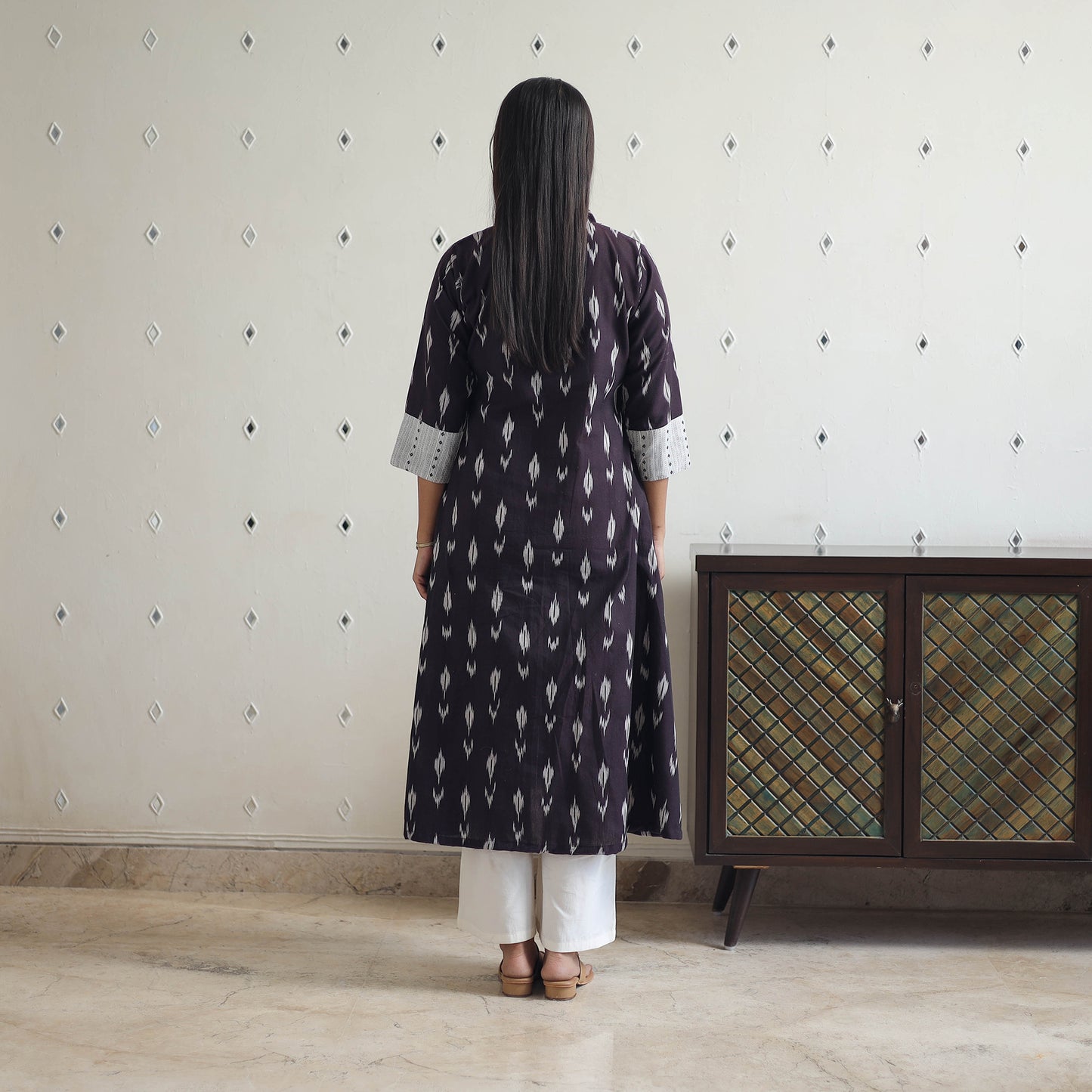 Brown Cotton Pochampally Ikat Kurta for Women
