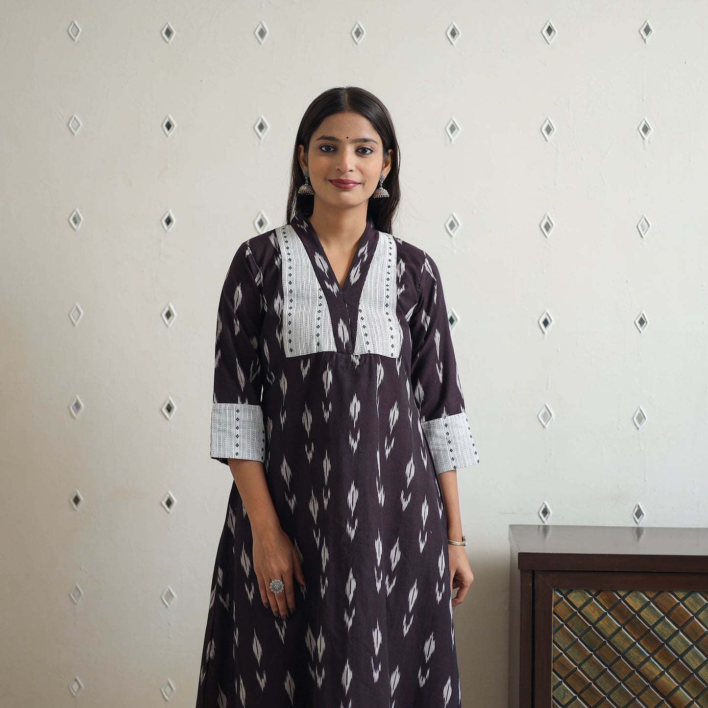 Brown Cotton Pochampally Ikat Kurta for Women