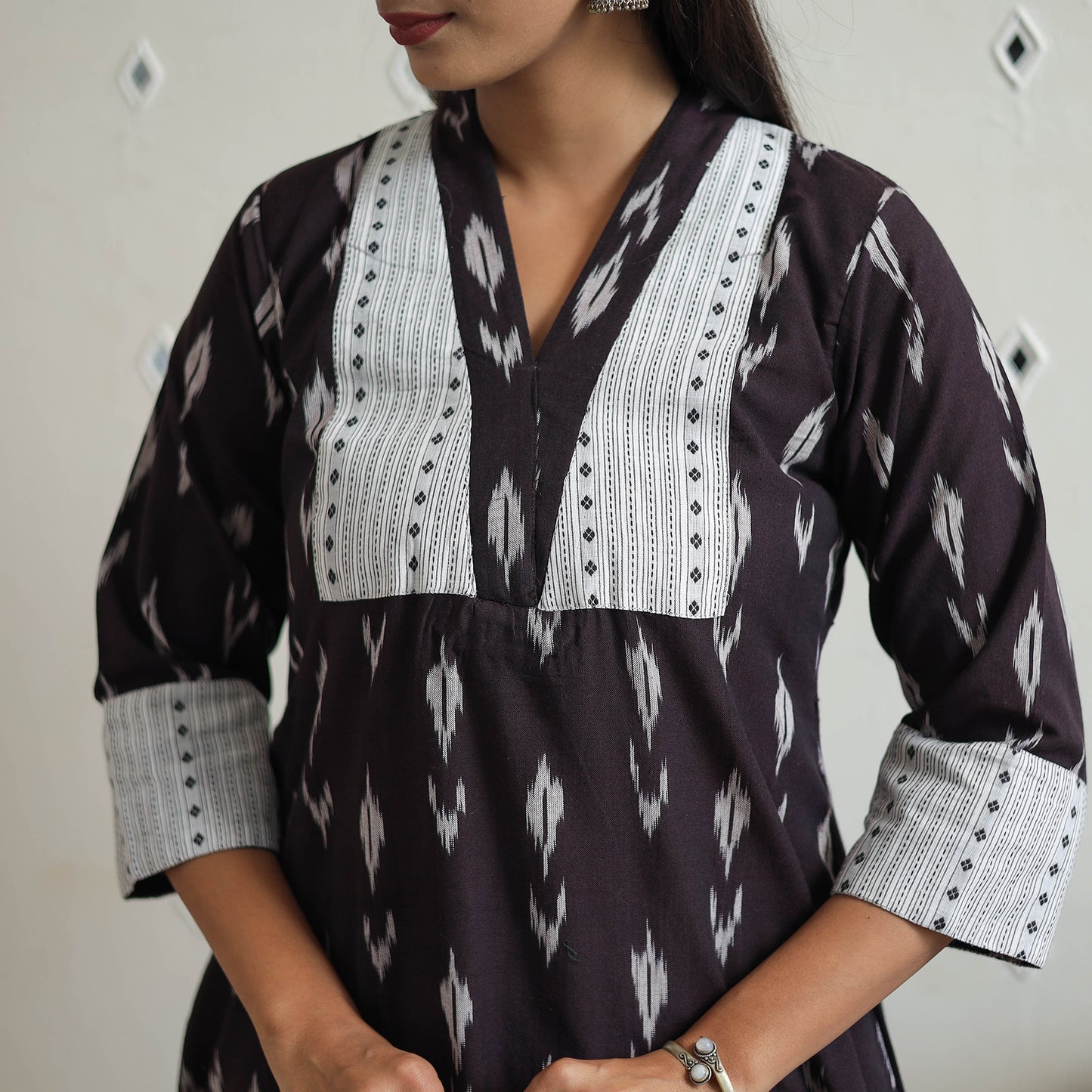 Brown Cotton Pochampally Ikat Kurta for Women