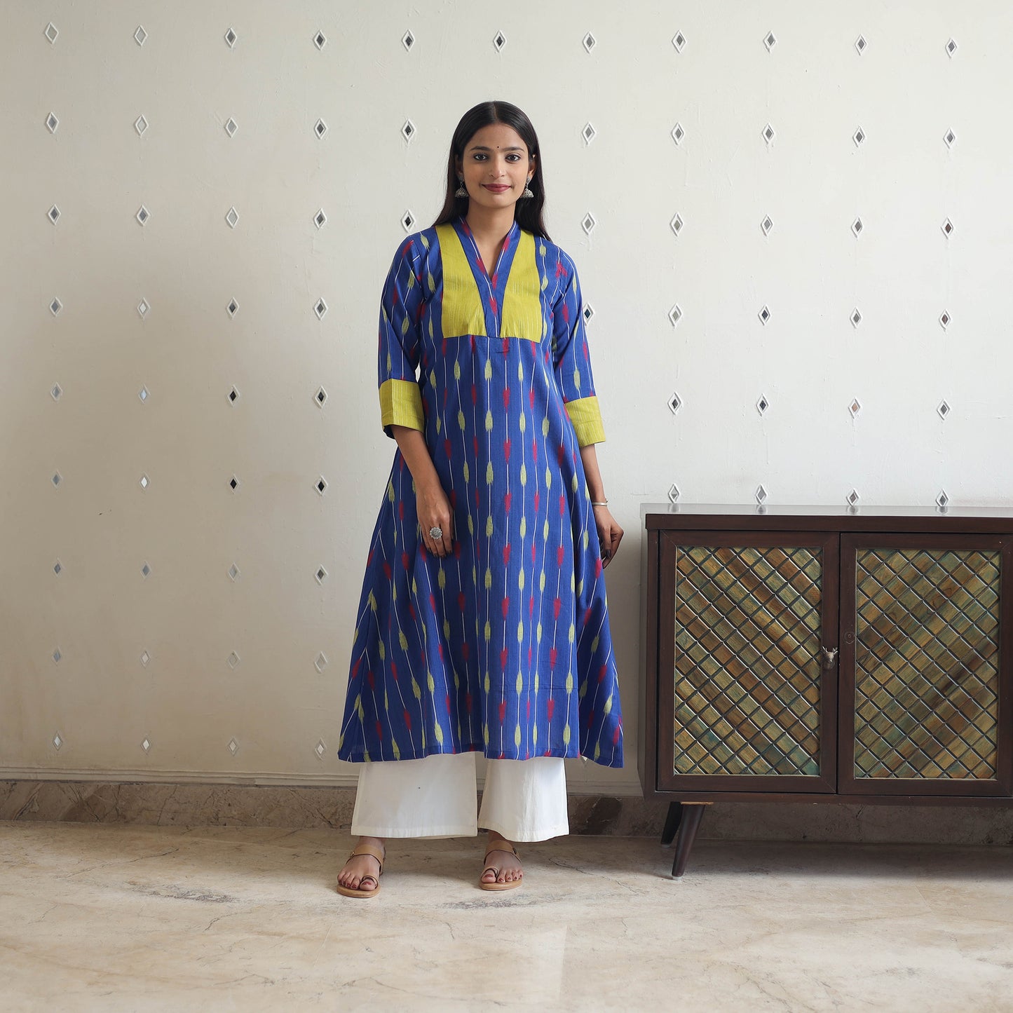 Buy Blue Cotton Pochampally Ikat Kurta for Women