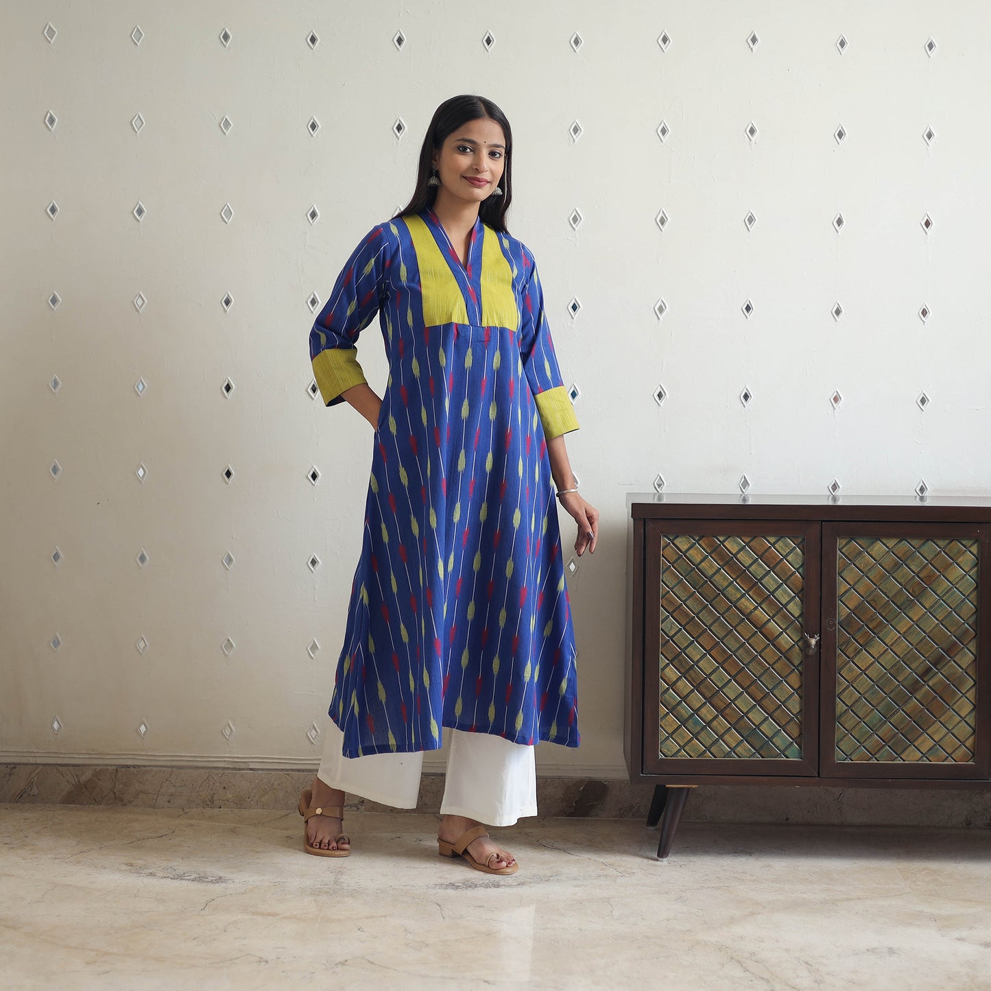 Buy Blue Cotton Pochampally Ikat Kurta for Women