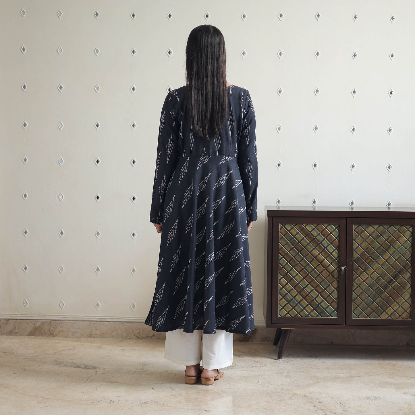 Buy Black Cotton Flared Pochampally Ikat Kurta