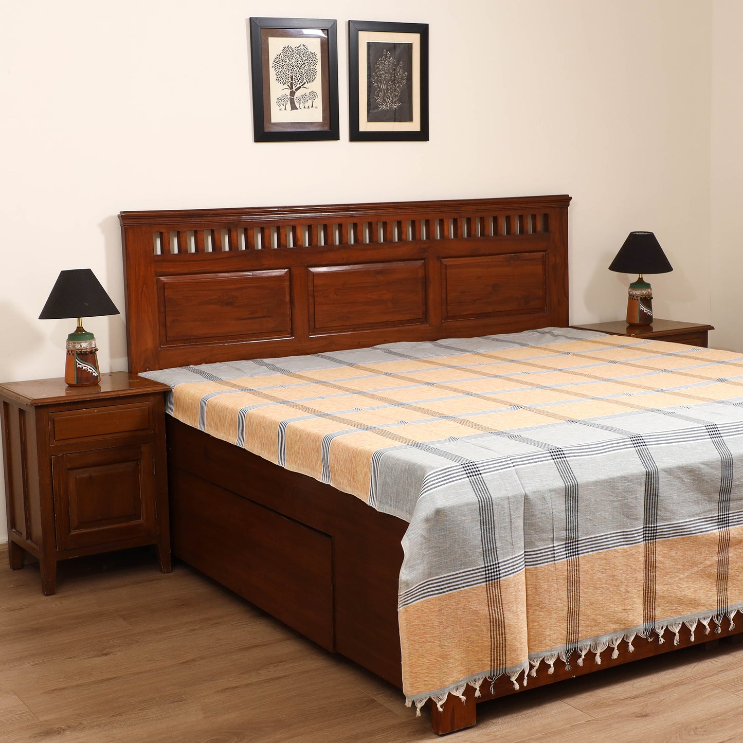 Handloom Cotton Double Bedsheet (108 x 90 in) 96