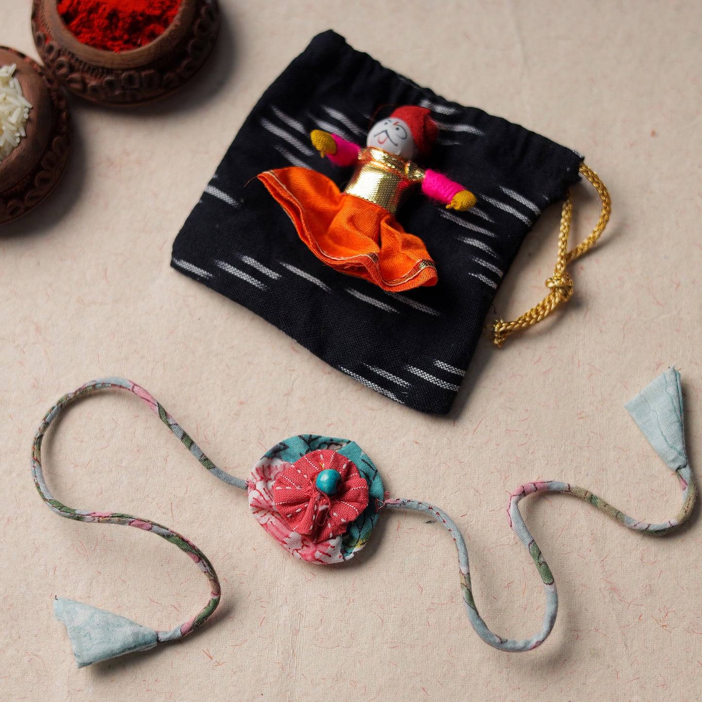 Handcrafted Flower Bead Work Fabart Rakhi 36