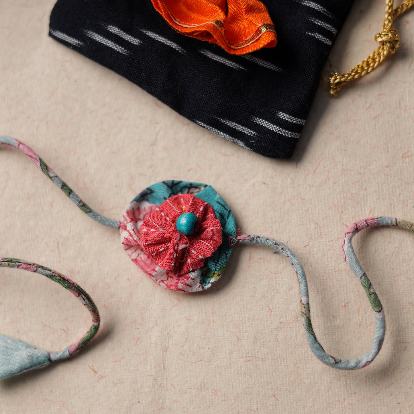 Handcrafted Flower Bead Work Fabart Rakhi 36