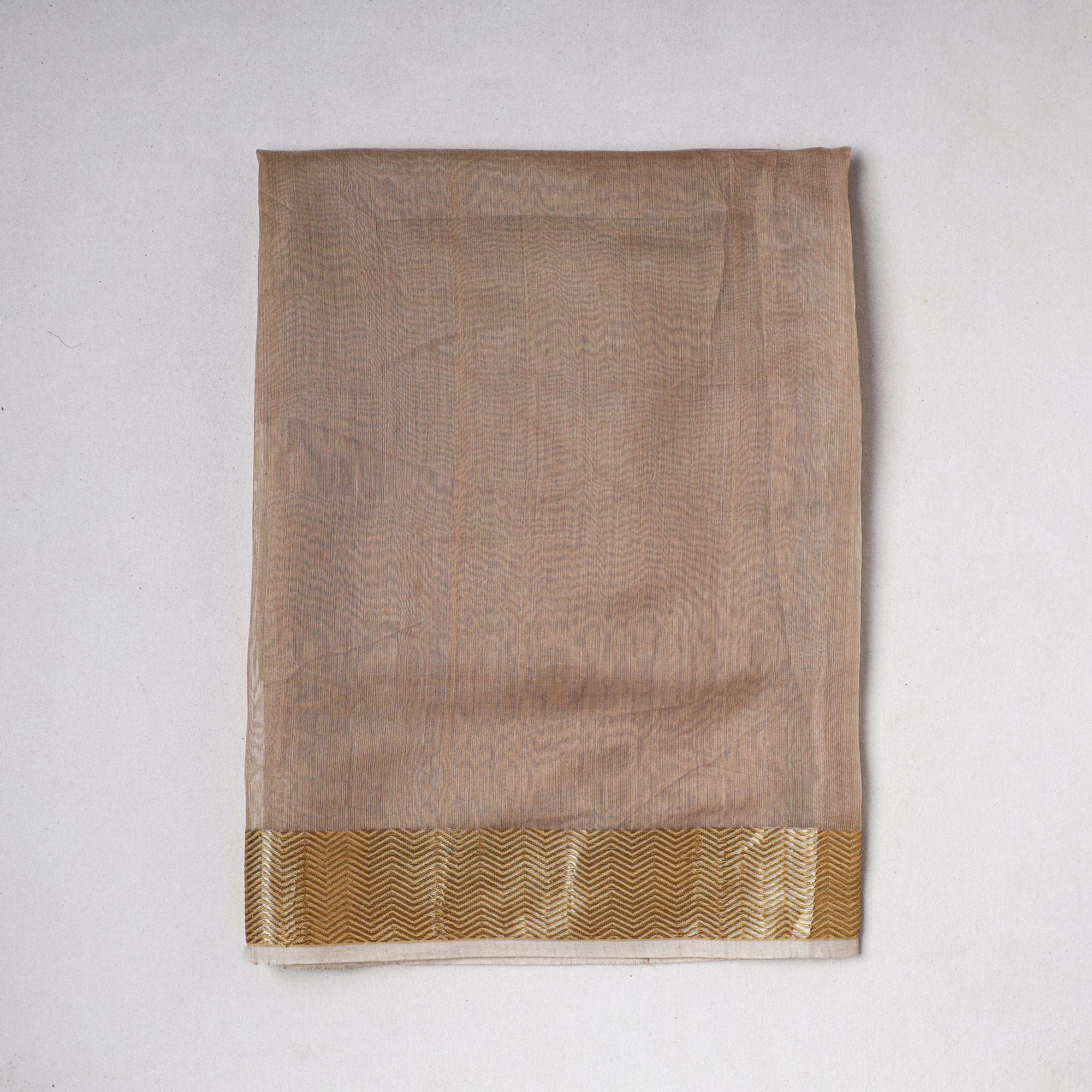 Beige - Chanderi Silk Nakshi Kinari Border Handloom Mercerized Precut Fabric