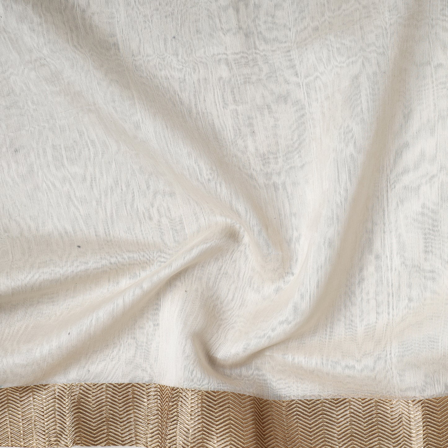 White - Traditional Chanderi Silk Handloom Precut Fabric (1 meter)
