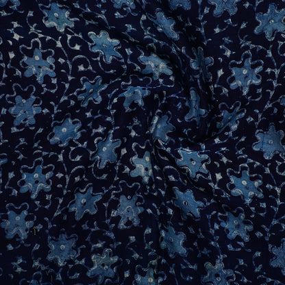 Blue - Traditional Chanderi Silk Handloom Precut Fabric (0.8 meter)