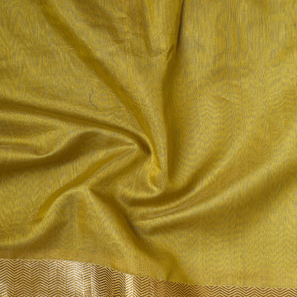 Yellow - Traditional Maheshwari Silk Handloom Fabric with Zari Border