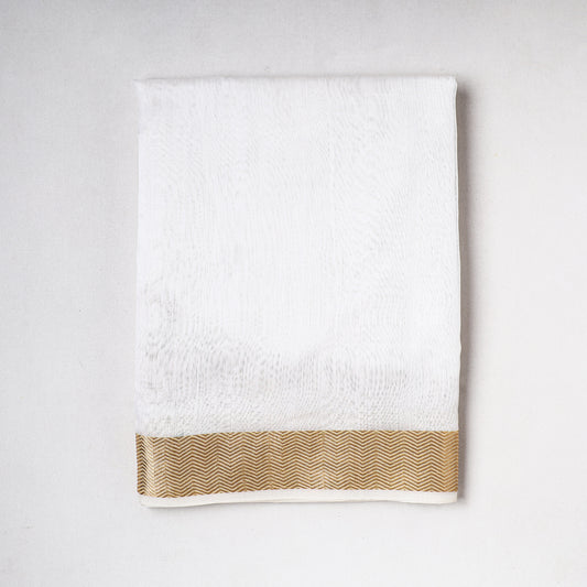 White - Traditional Maheshwari Silk Handloom Fabric with Zari Border