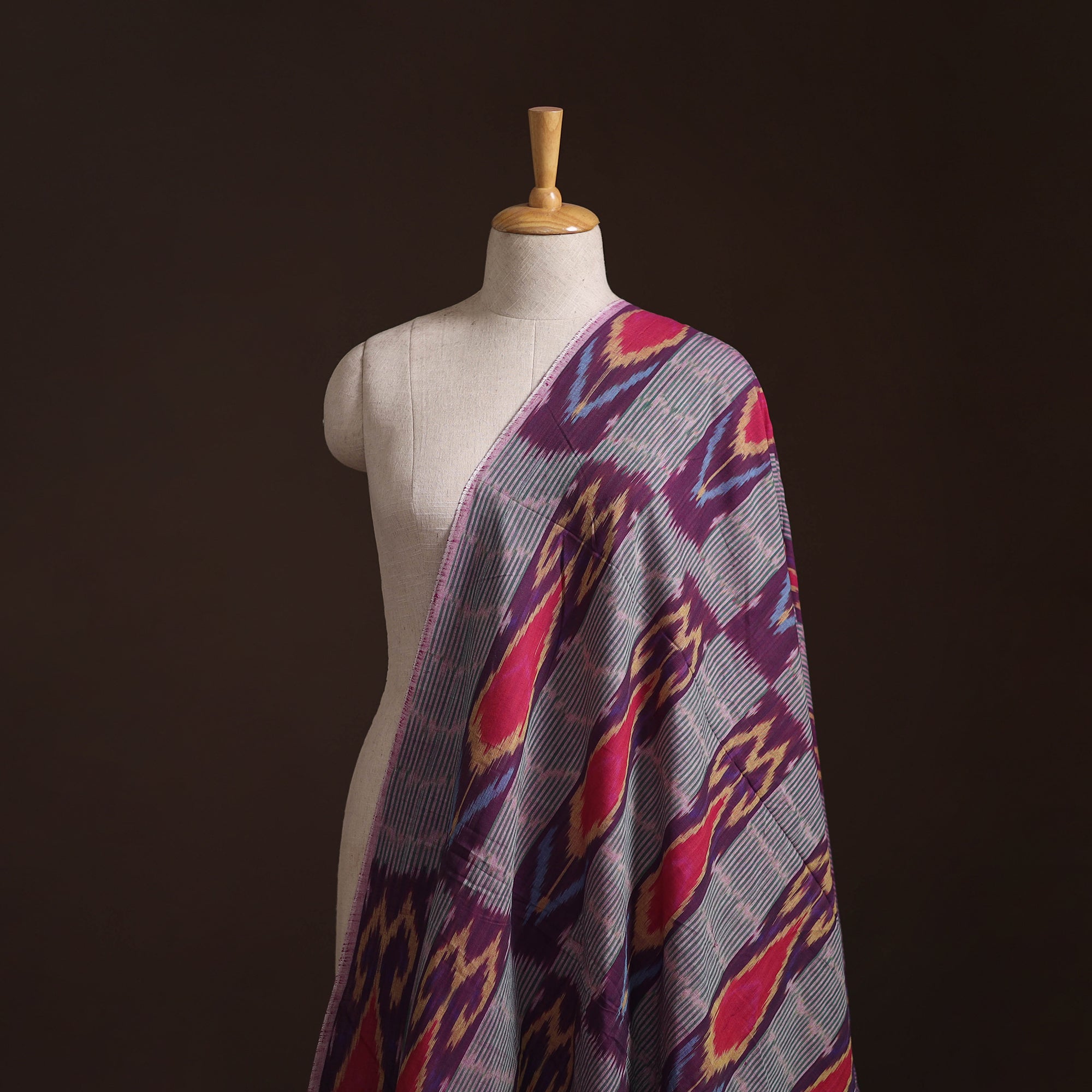 Multicolor - Pochampally Central Asian Ikat Pure Cotton Fabric 07
