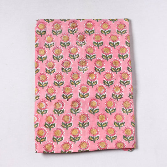 Pink - Sanganeri Block Printed Cotton Precut Fabric (1.35 meter) 64