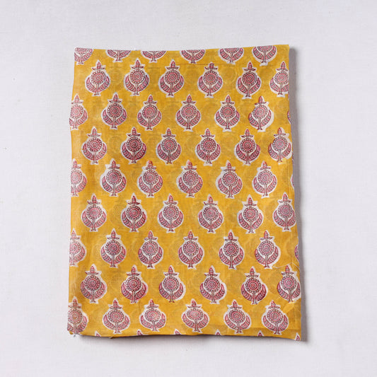 Orange - Sanganeri Block Printed Chanderi Silk Precut Fabric (1 meter) 69