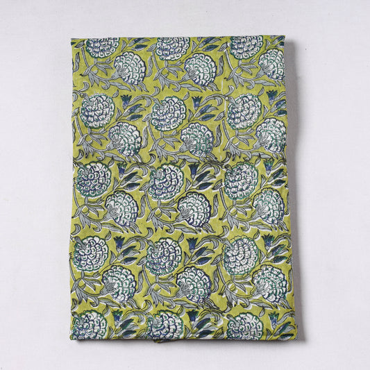 Green - Sanganeri Block Printed Chanderi Silk Precut Fabric (1.75 meter) 71