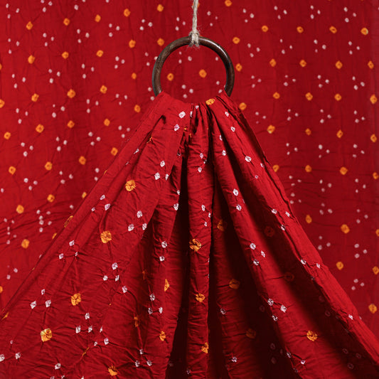 Scarlet Red And Yellow Dots Kutch Bandhani Tie-Dye Mul Cotton Fabric
