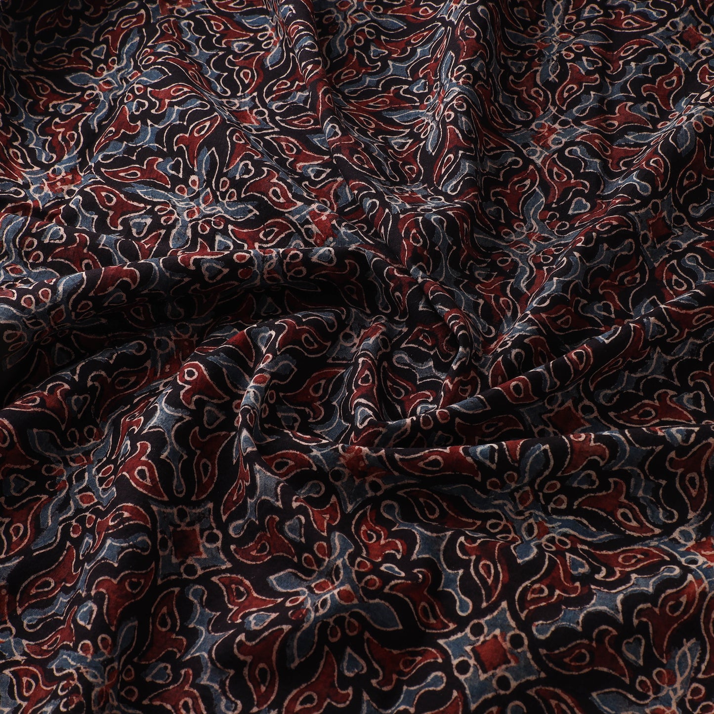 Black- Ajrakh Hand Block Print Natural Dyed Cotton Fabric 10