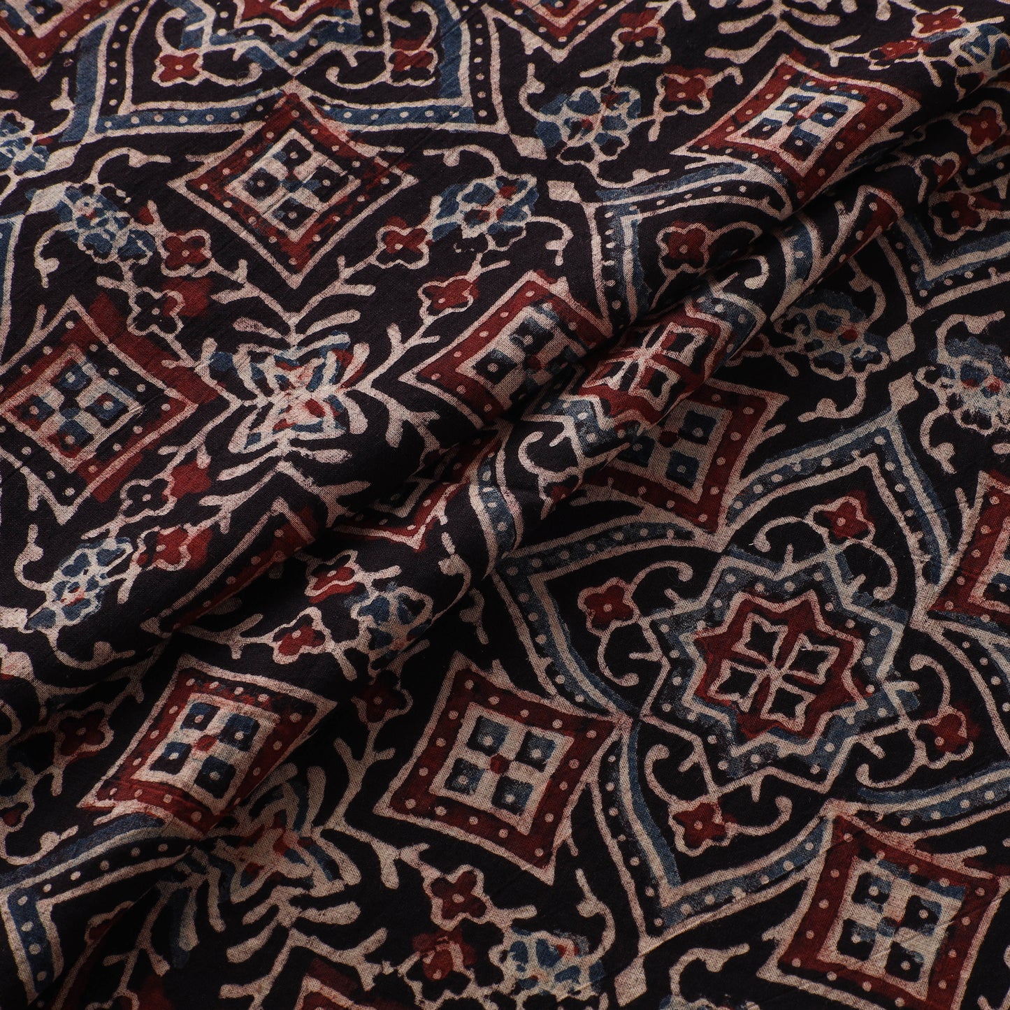 Black - Ajrakh Hand Block Print Natural Dyed Cotton Fabric 12