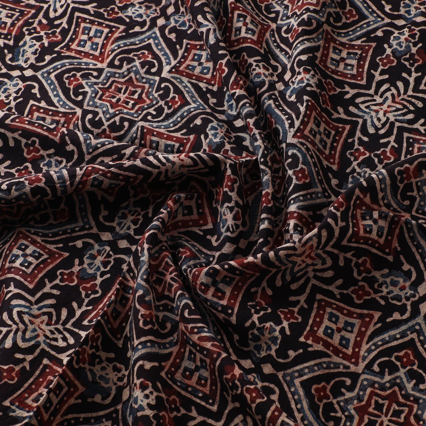 Black - Ajrakh Hand Block Print Natural Dyed Cotton Fabric 12