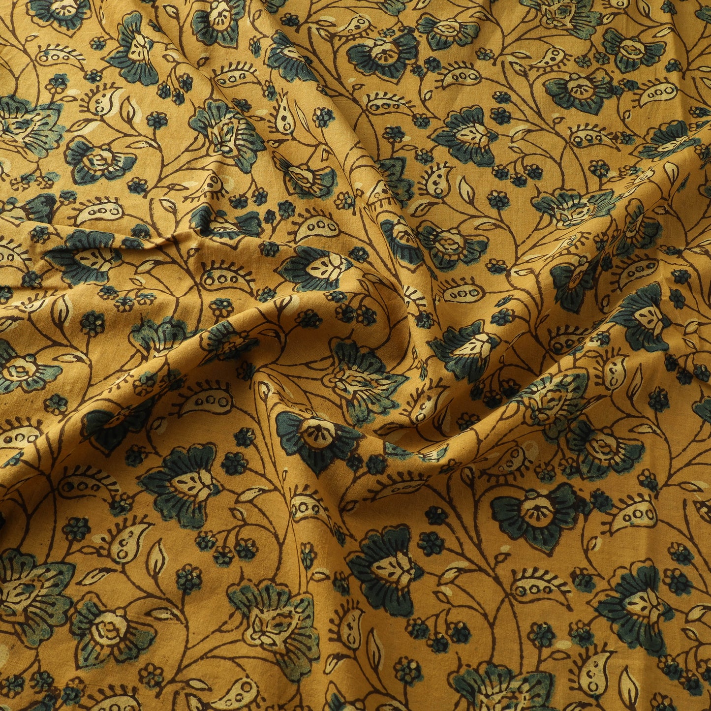 Yellow - Ajrakh Hand Block Print Natural Dyed Cotton Fabric 16