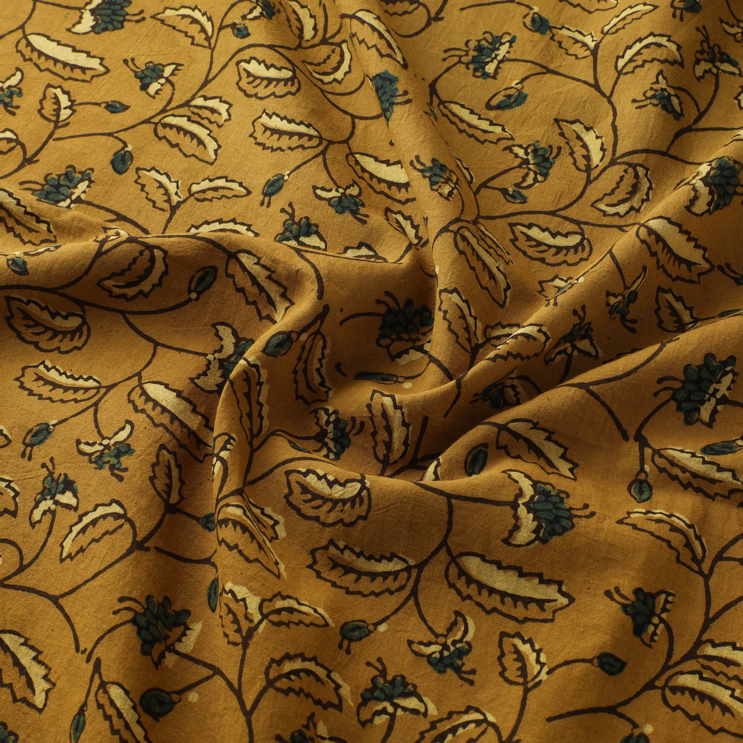 Yellow - Ajrakh Hand Block Print Natural Dyed Cotton Fabric 21