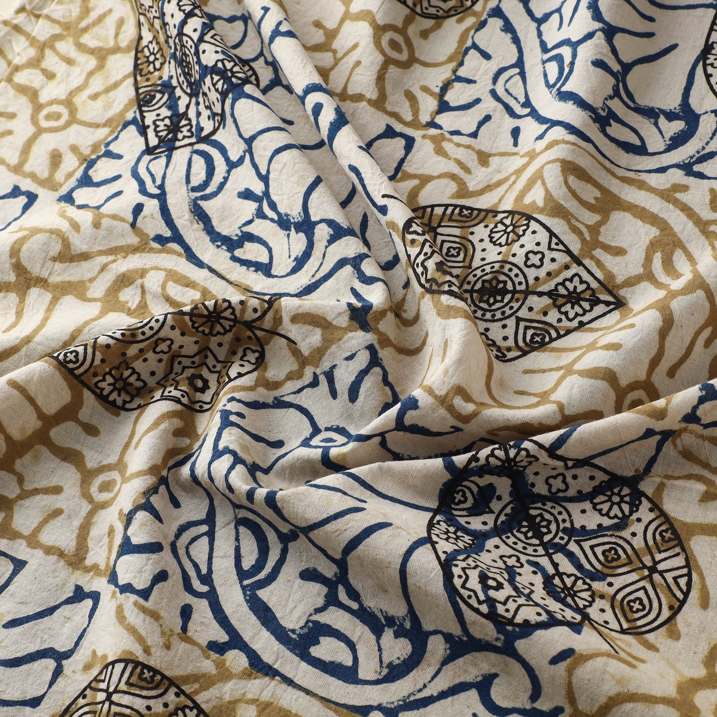Beige - Ajrakh Hand Block Print Natural Dyed Cotton Fabric 44