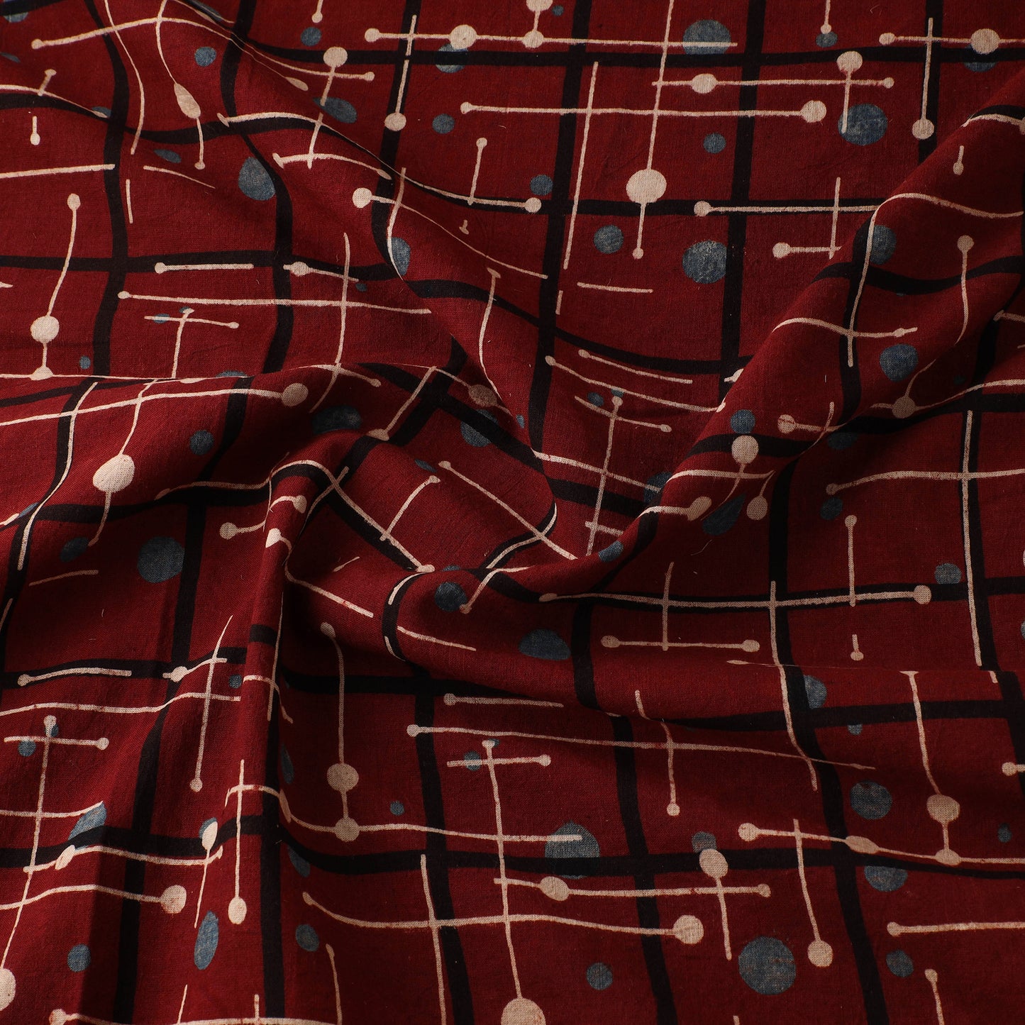 Red - Ajrakh Hand Block Print Natural Dyed Cotton Fabric 64