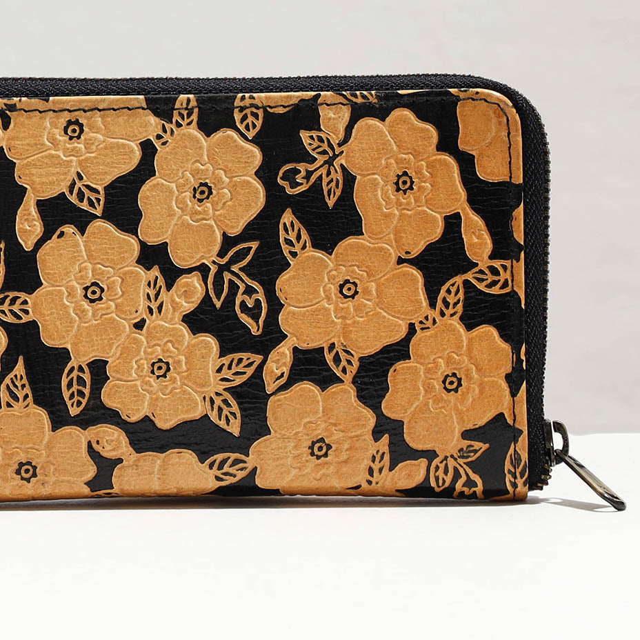 Yellow Handcrafted Embossed Leather Mobile Case with Card Holder