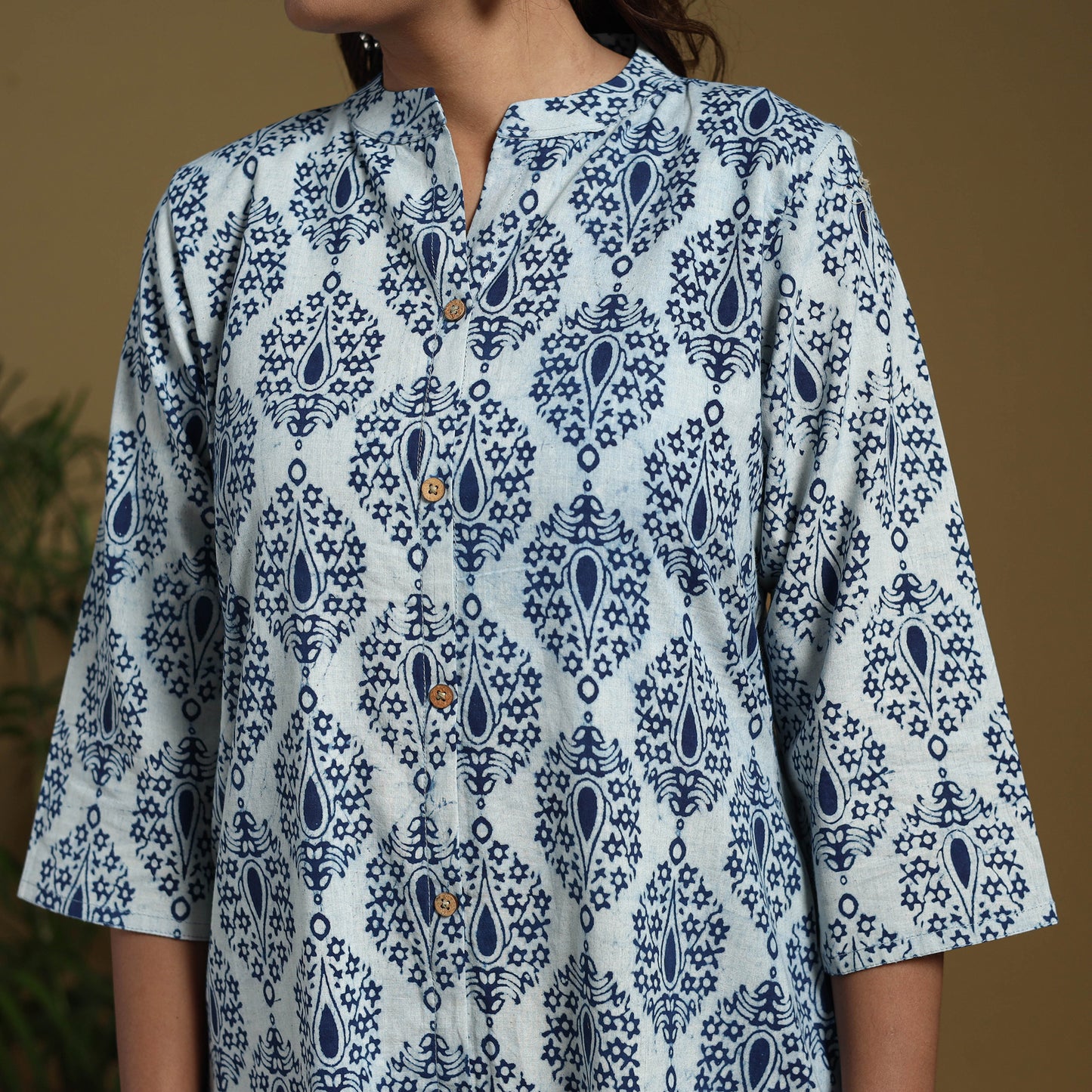 Blue - Natural Dyed Indigo Block Print Cotton A-Line Bagru Kurta 04