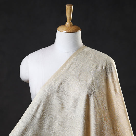 Beige - Bengal Kantha Work Pure Tussar Silk Handloom Fabric