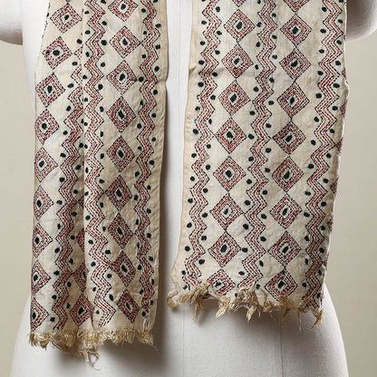 Grey - Bengal Kantha Hand Embroidery Munga Silk Handloom Stole 20