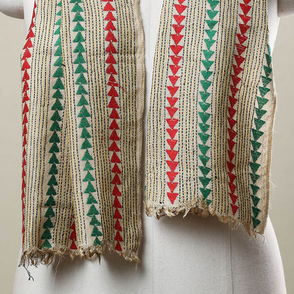 Multicolor - Bengal Kantha Hand Embroidery Munga Silk Handloom Stole 07