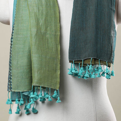 Multicolor - Plain Linen Handloom Stole with Tassels 22
