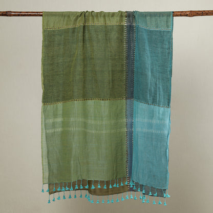 Multicolor - Plain Linen Handloom Stole with Tassels 22