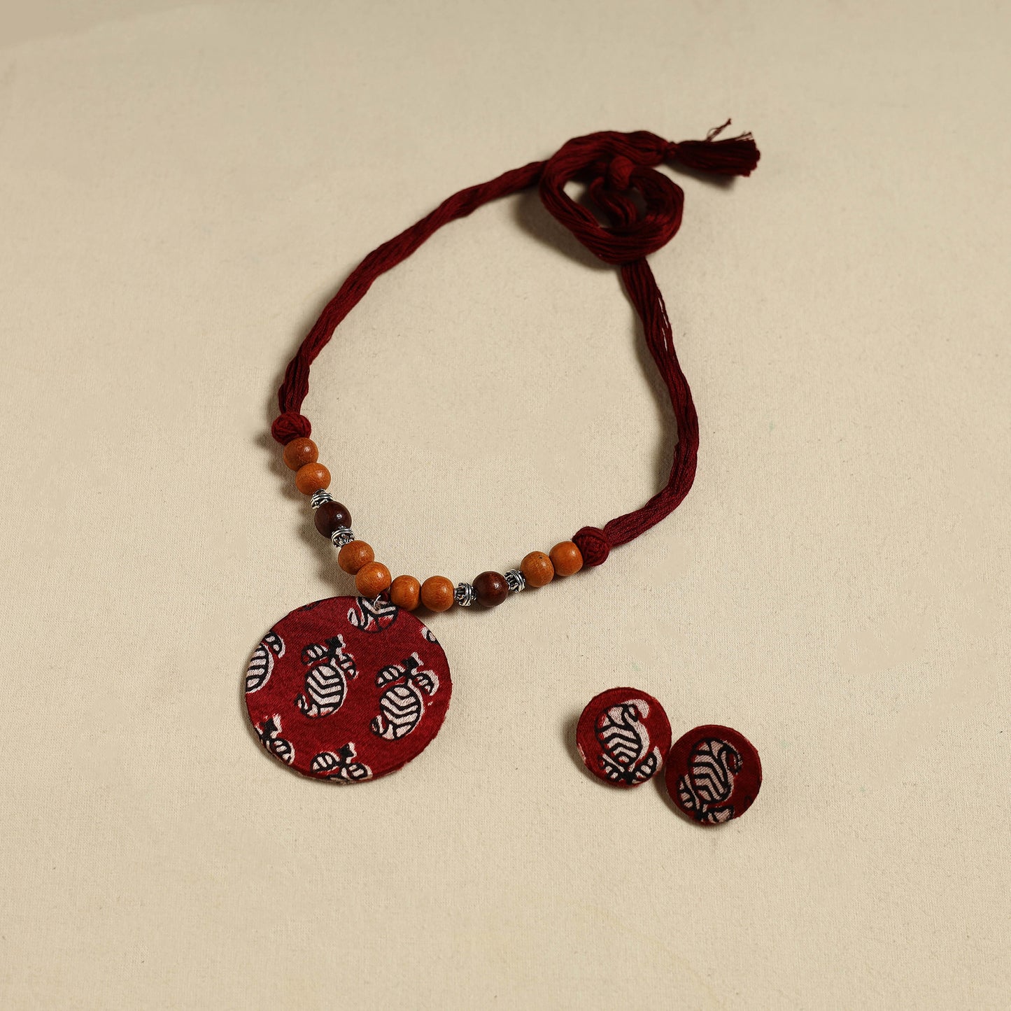 Handcrafted Wooden Beads Fabart Necklace Set 40