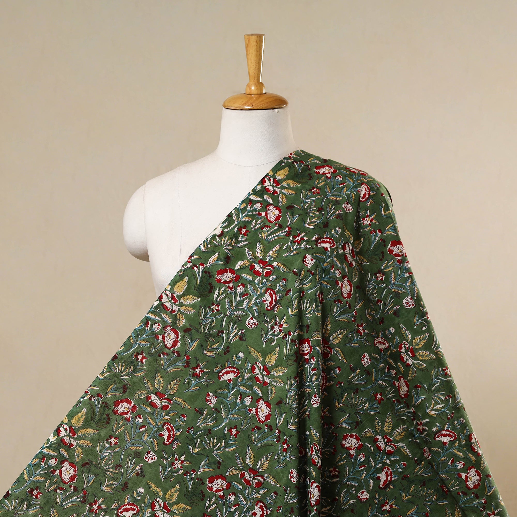 Green - Block Print Cotton Sanganeri Fabric 30