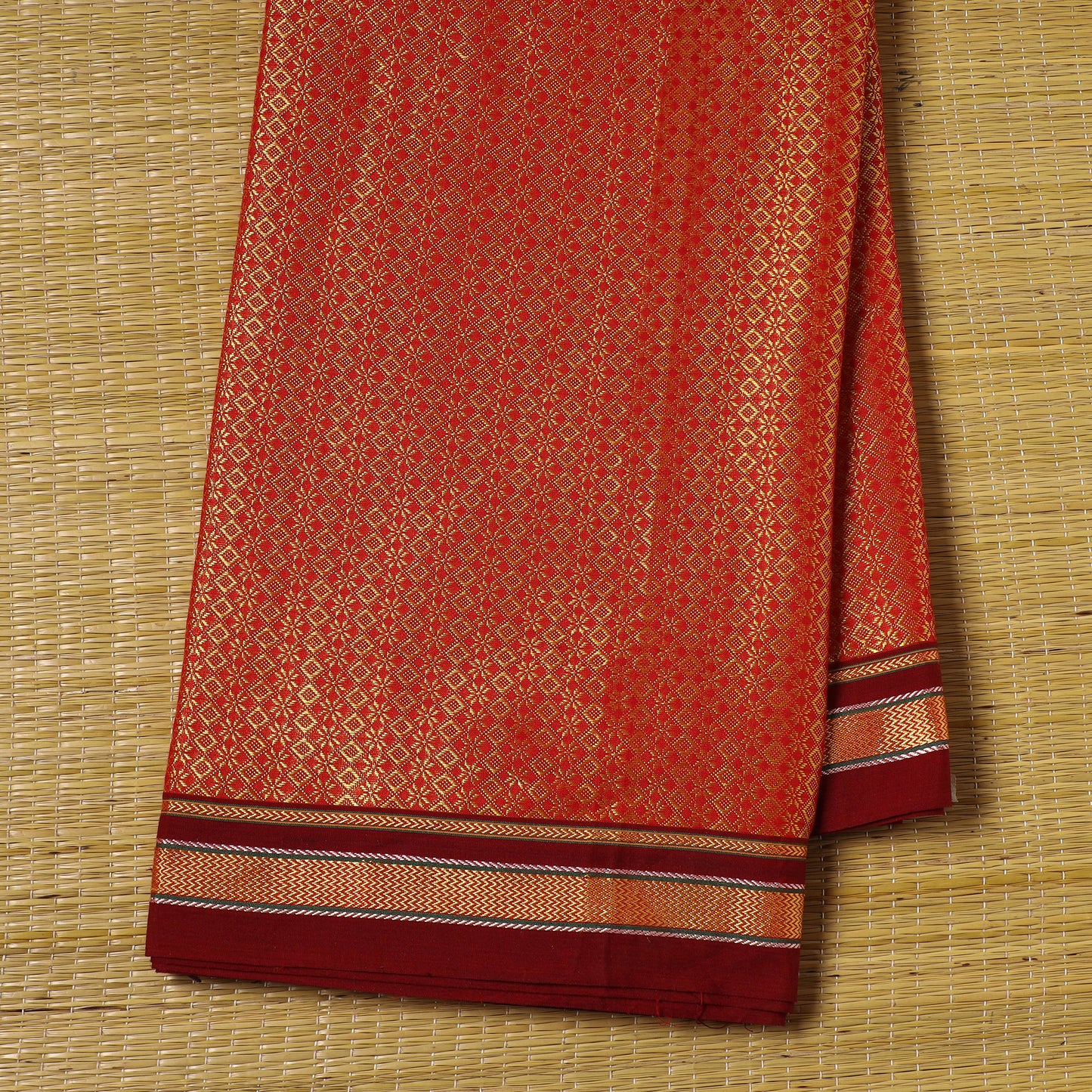 Orange - Karnataka Weave Cotton Khun Fabric 03