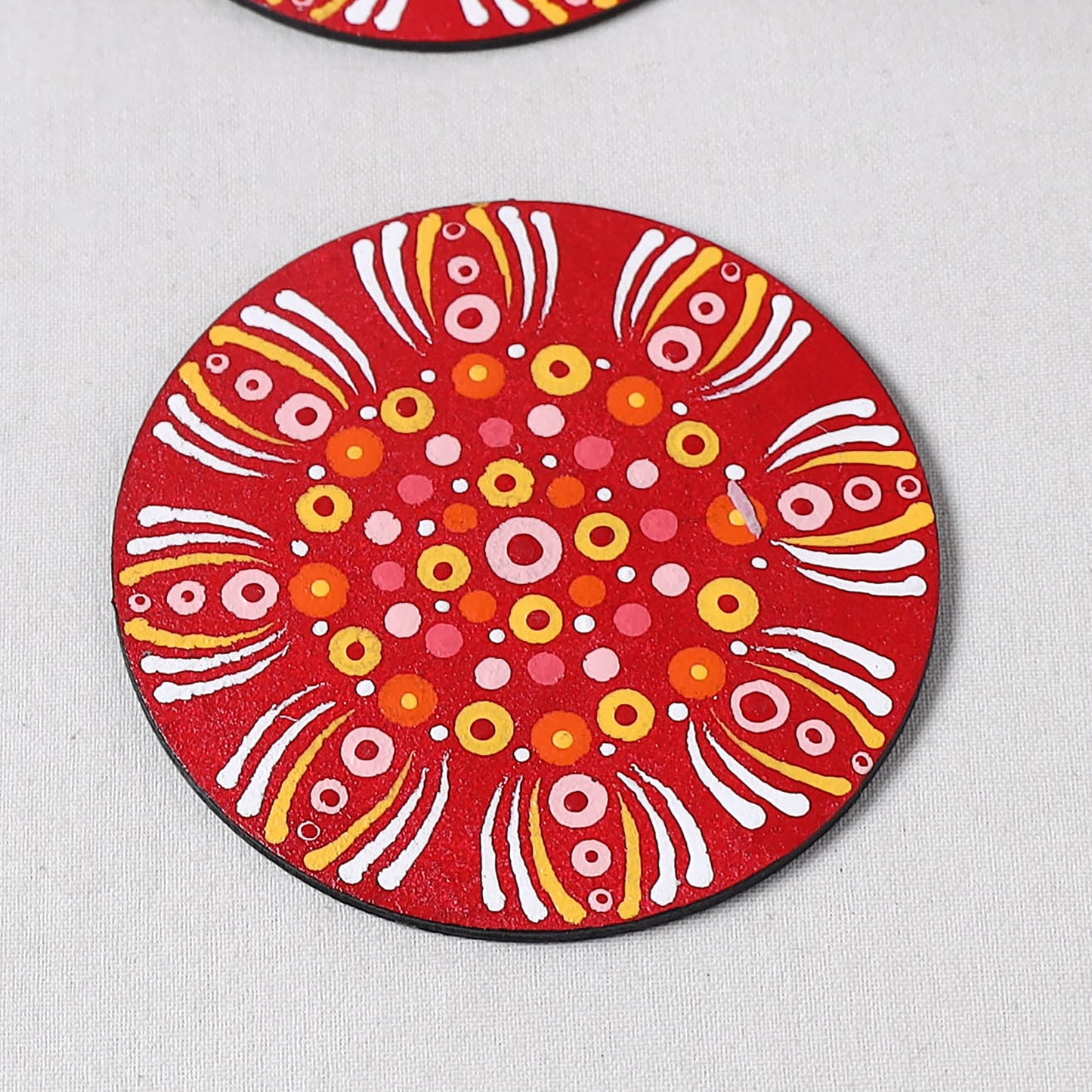 Red - Mandala Art Handpainted Wooden Coasters (Set of 6) 01