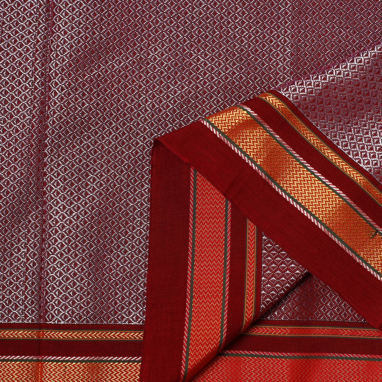 Maroon - Karnataka Weave Cotton Khun Fabric 06