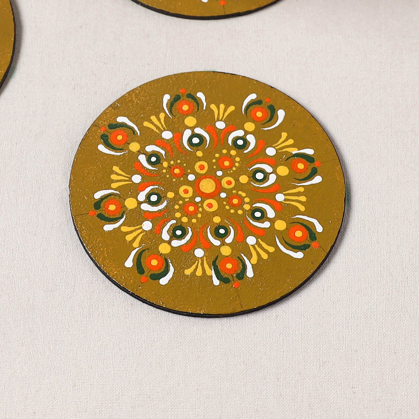 Brown - Mandala Art Handpainted Wooden Coasters (Set of 6) 04