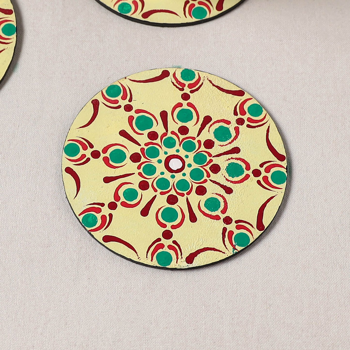 Yellow - Mandala Art Handpainted Wooden Coasters (Set of 6) 05