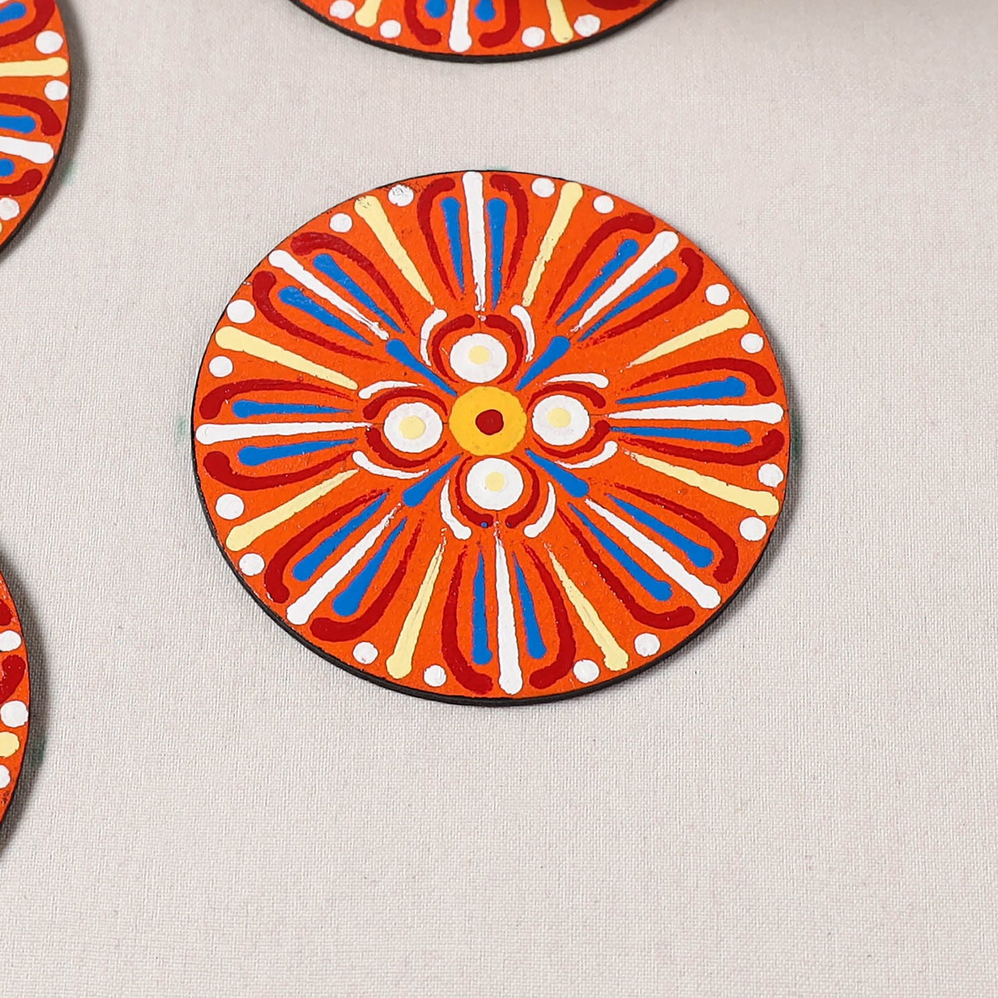 Red - Mandala Art Handpainted Wooden Coasters (Set of 6) 06