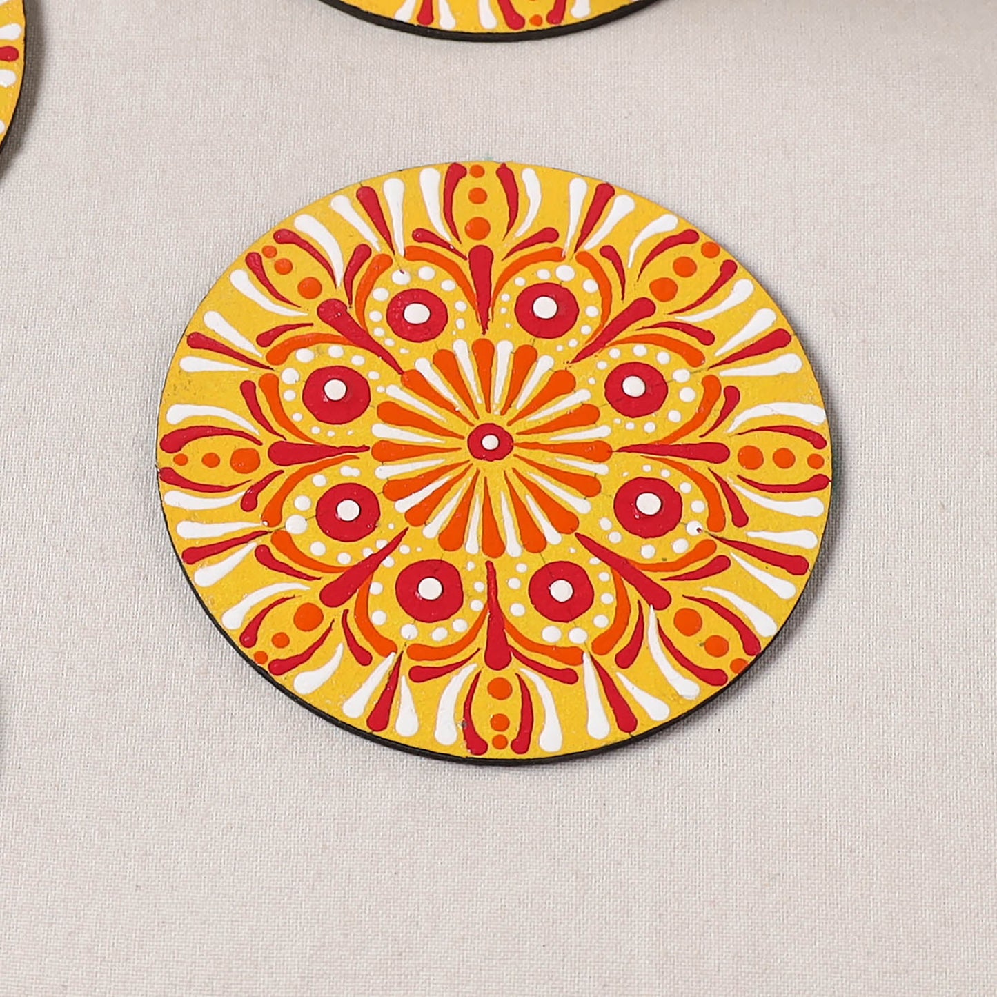 Yellow - Mandala Art Handpainted Wooden Coasters (Set of 6) 13