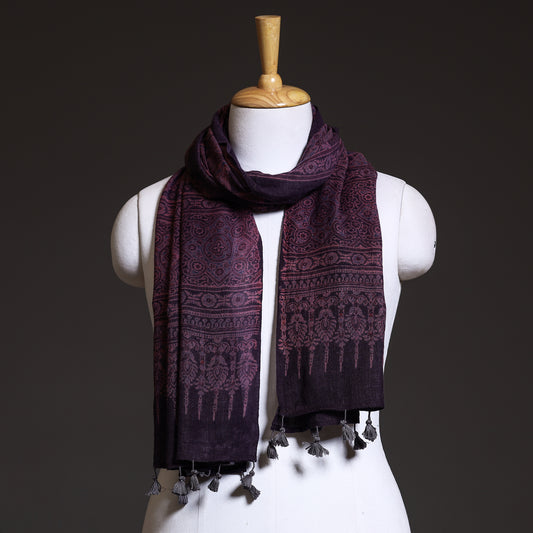 Purple - Ajrakh Block Printed Pure Woolen Stole