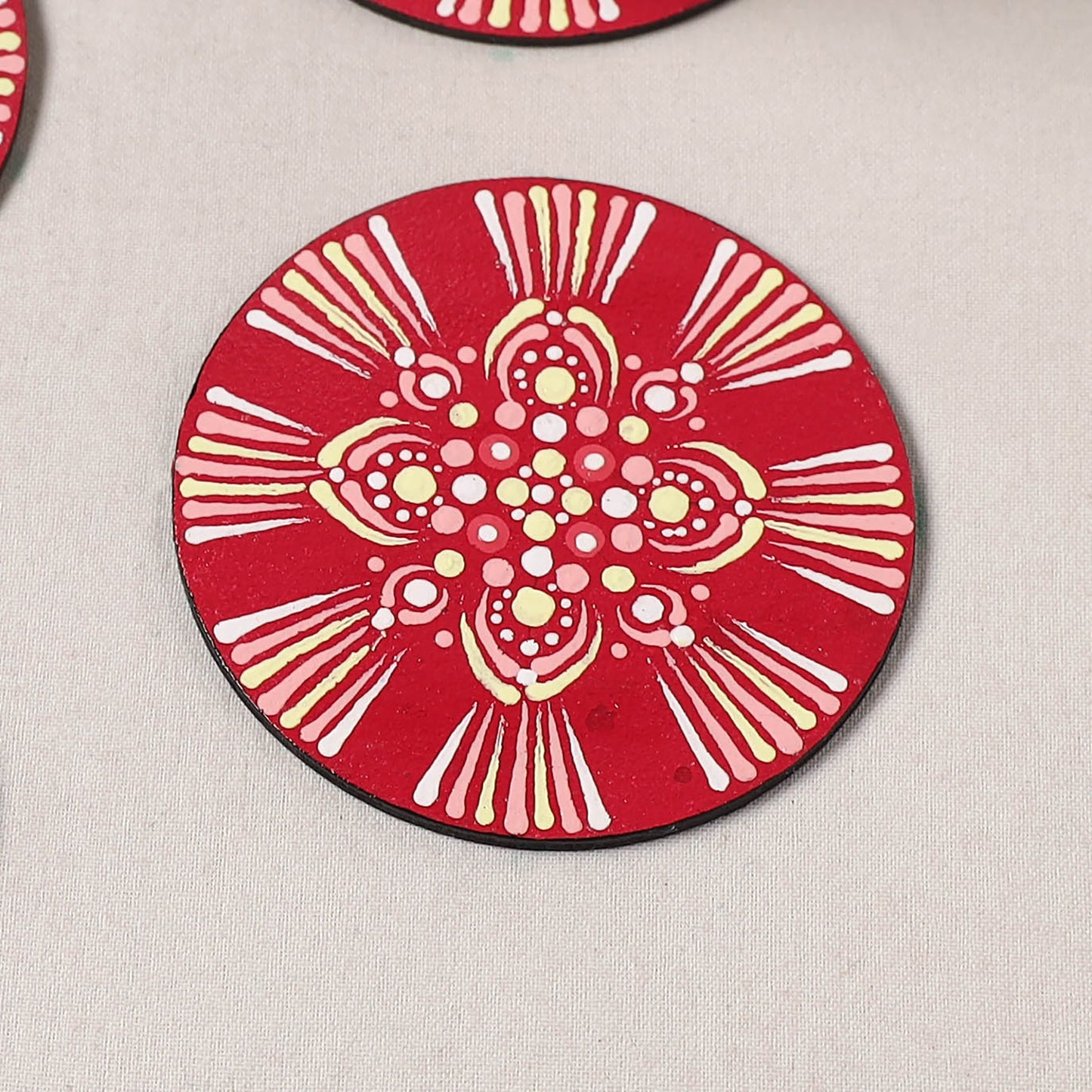 Red - Mandala Art Handpainted Wooden Coasters (Set of 6) 17