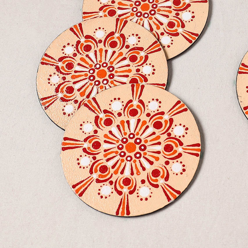 Peach - Mandala Art Handpainted Wooden Coasters (Set of 6) 18